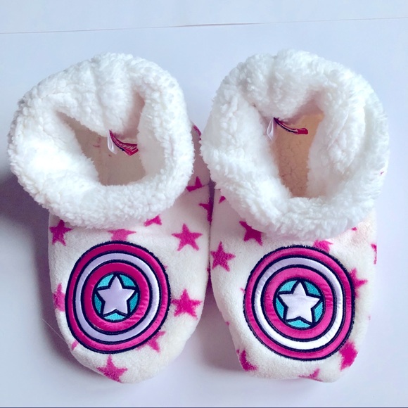 NEW MARVEL House Slippers Plush Booties Large White Girl’s NWOT - Picture 2 of 13